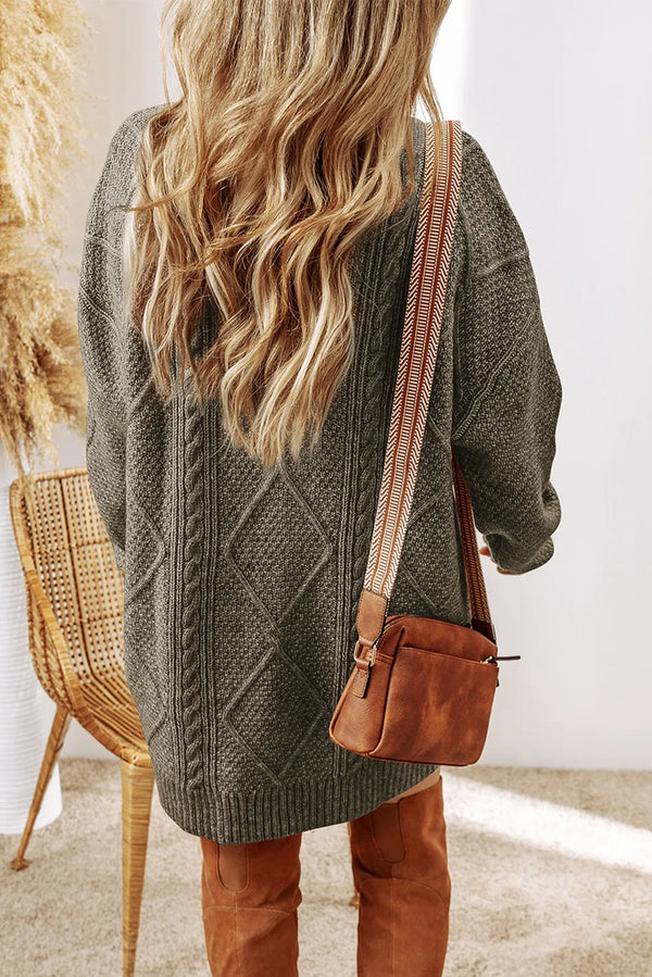 Cable-Knit Round Neck Sweater Dress.