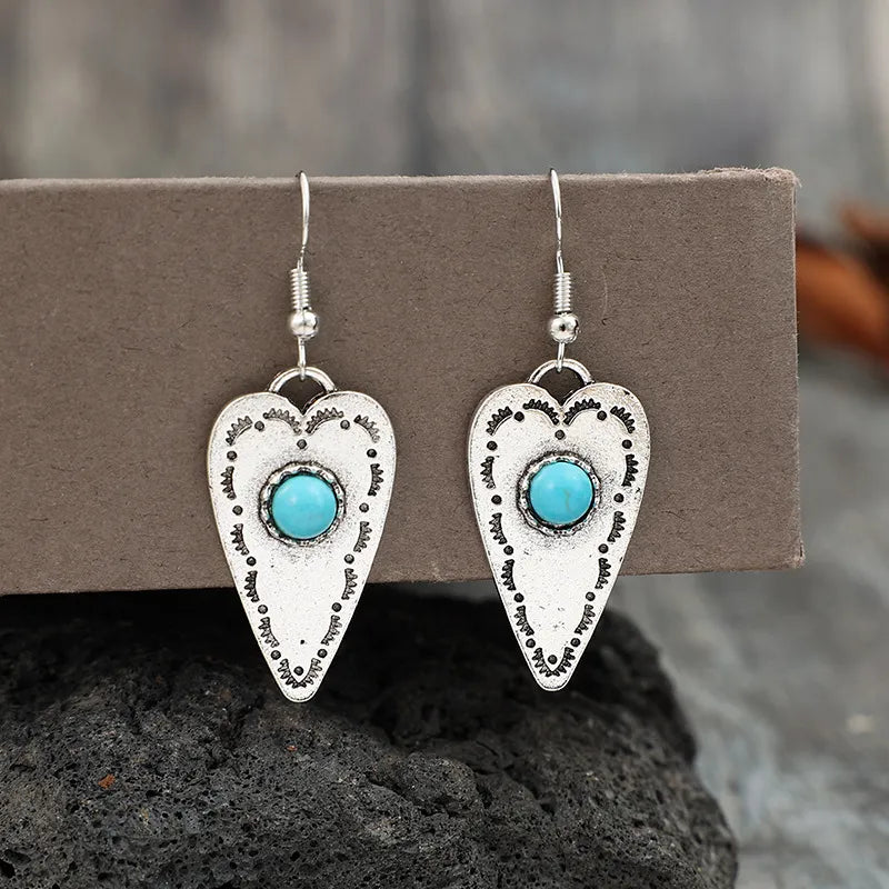 Alloy Turquoise Heart Earrings.