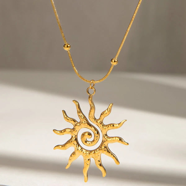 18K Gold-Plated Full Sun Pendant Necklace.