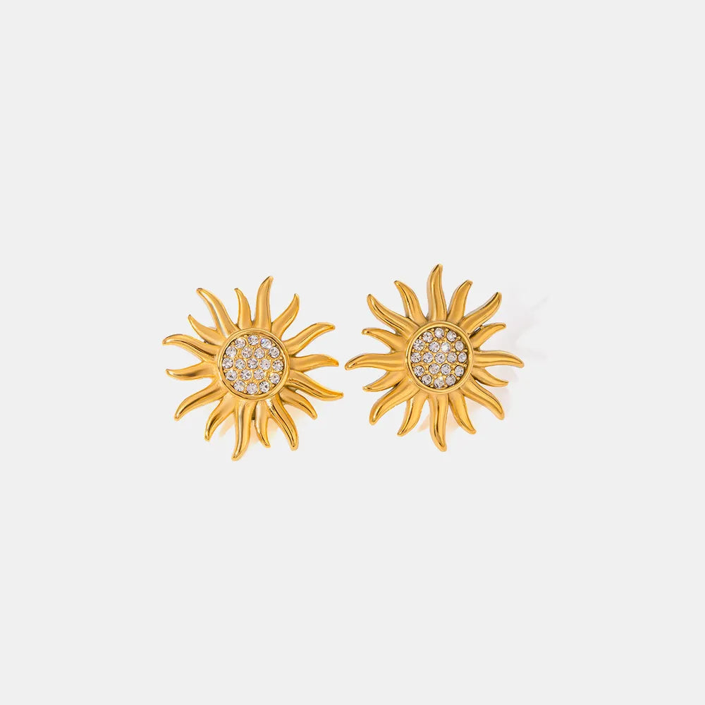 Stainless Steel Inlaid Rhinestone Sun Shape Stud Earrings.