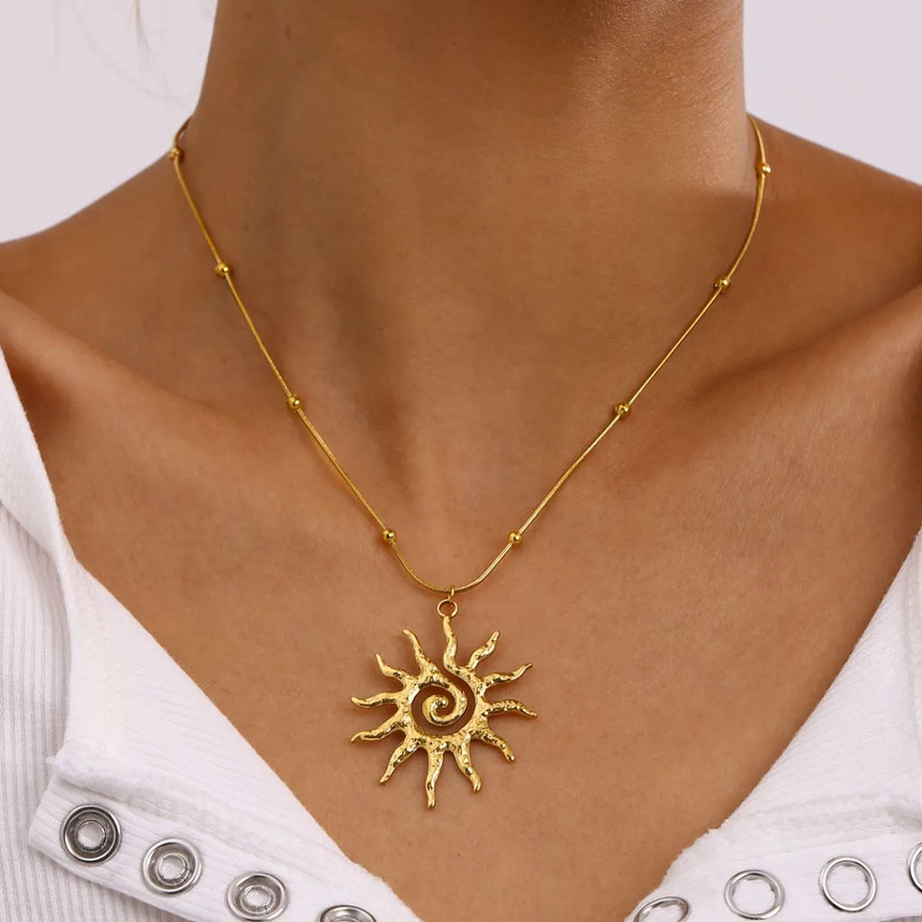 18K Gold-Plated Full Sun Pendant Necklace.